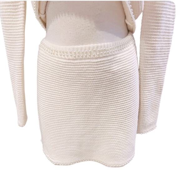 KNIT CARDIGAN AND SKIRT WITH FAUX PEARLS IVORY SIZE SMALL - Picture 7 of 11